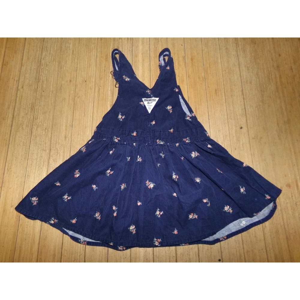 OshKosh Bgosh Girls Navy Blue Floral Corduroy Jumper Dress 3T Vintage Style